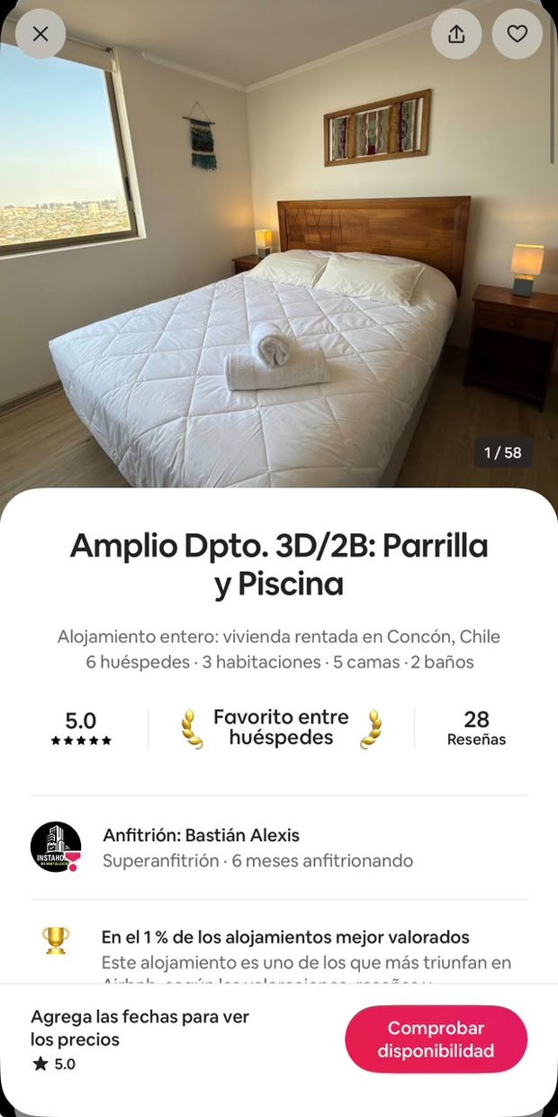 El anuncio real del departamento en Airbnb